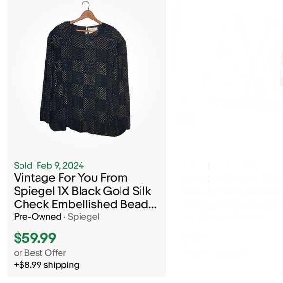 Vintage For You From Spiegel IX Black Gold Silk Check Embellished Beaded READ - Picture 11 of 12